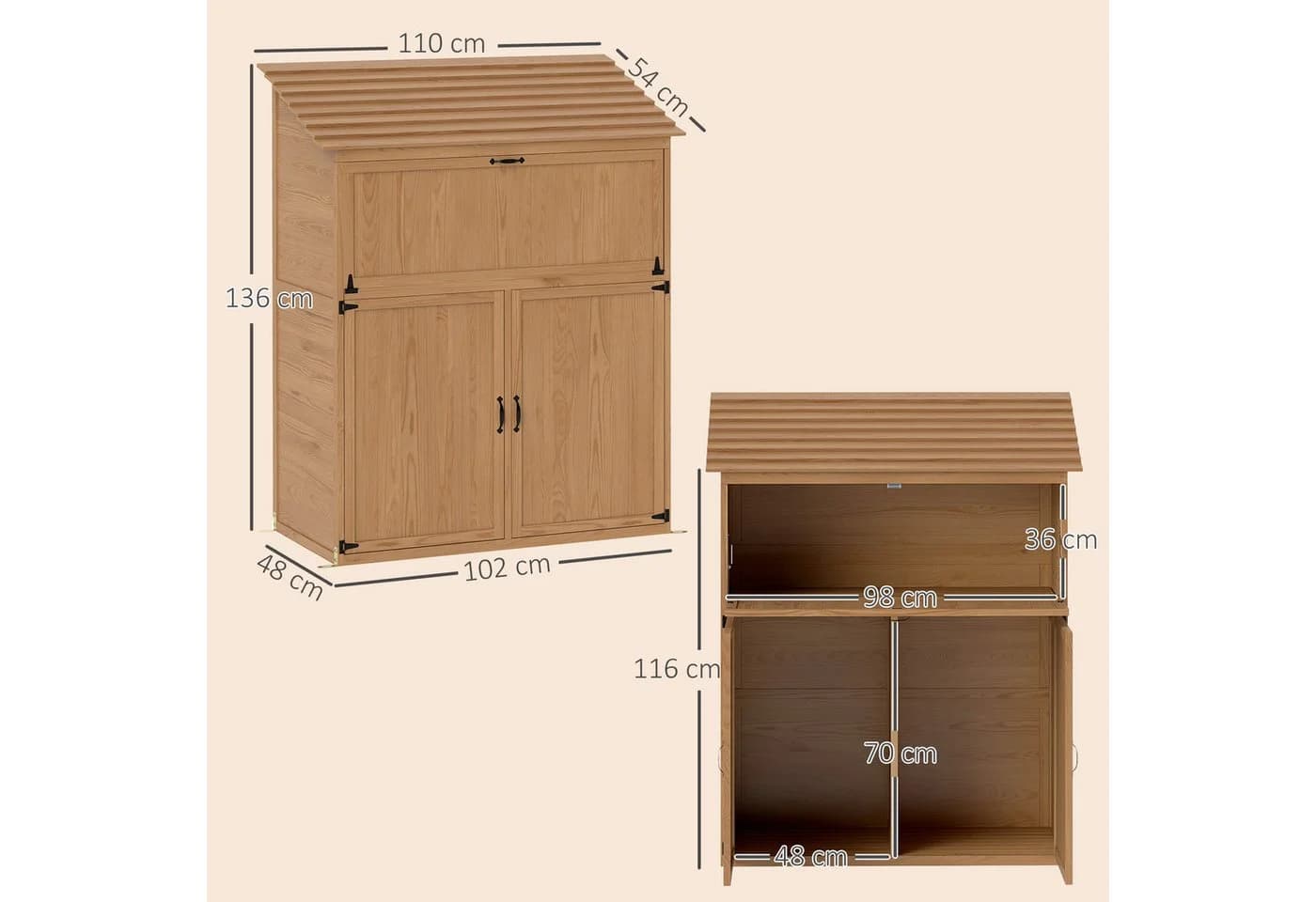 Outsunny Gerätehaus Holz Braun mit klappbarem Tisch - Bild 3