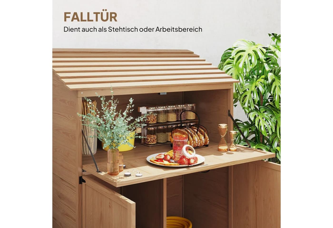 Outsunny Gerätehaus Holz Braun mit klappbarem Tisch - Bild 4