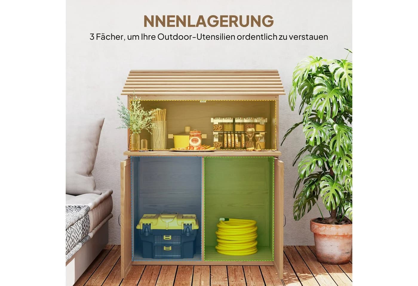 Outsunny Gerätehaus Holz Braun mit klappbarem Tisch - Bild 5