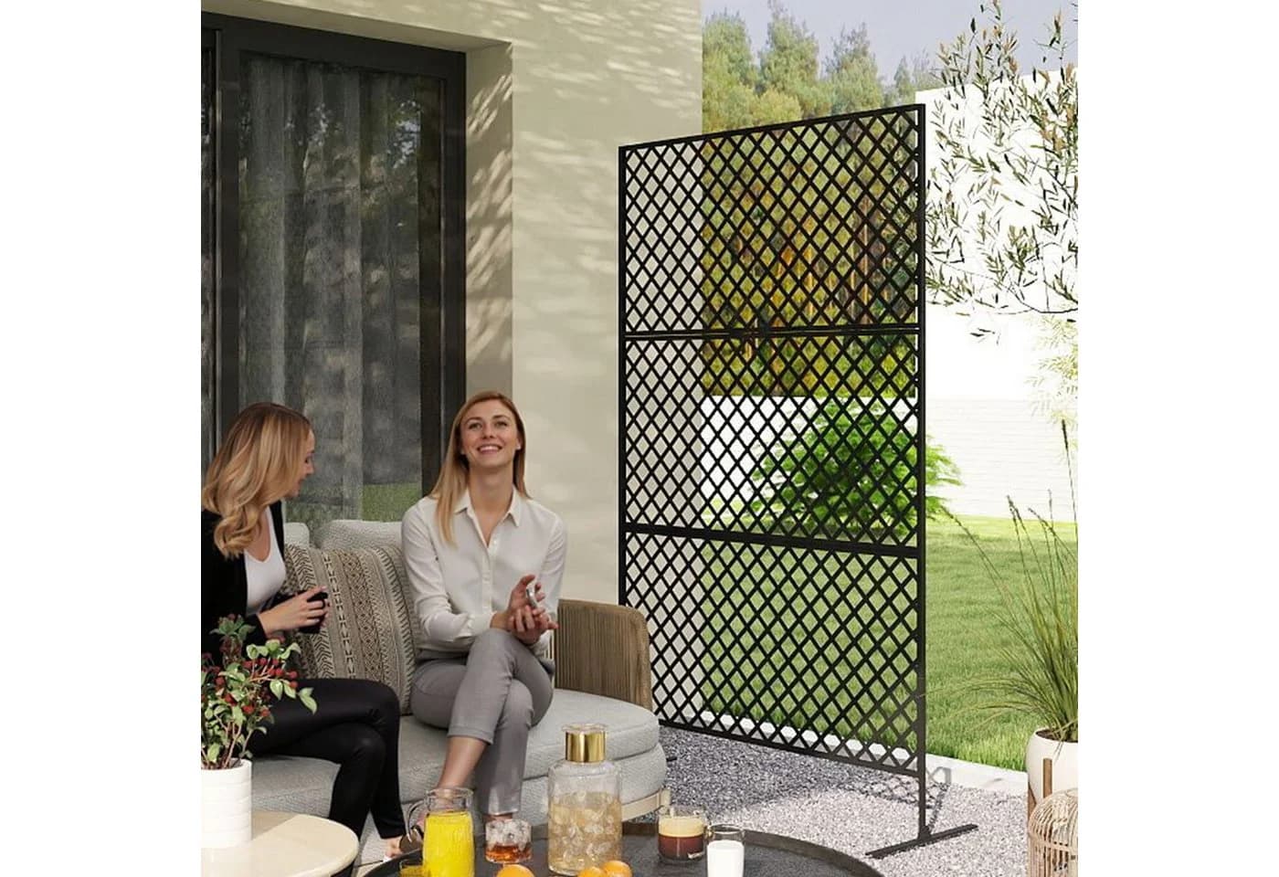 Outsunny Paravent 3-teilig 122 x 198 cm Freistehend Gitter - Bild 2