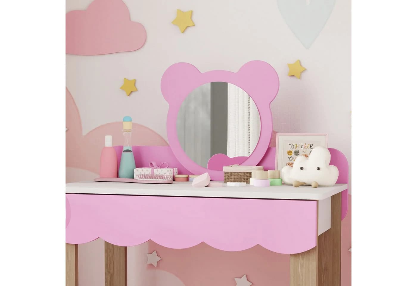 AIYAPLAY Schminktisch mit Hocker und Spiegel - Bärendesign Rosa - Bild 4