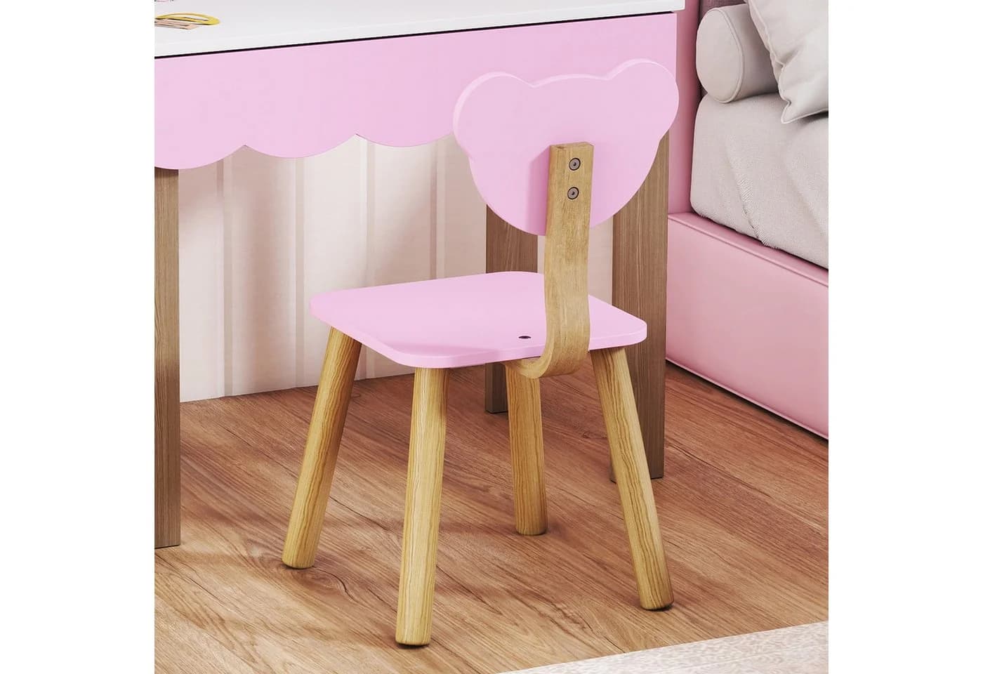 AIYAPLAY Schminktisch mit Hocker und Spiegel - Bärendesign Rosa - Bild 5