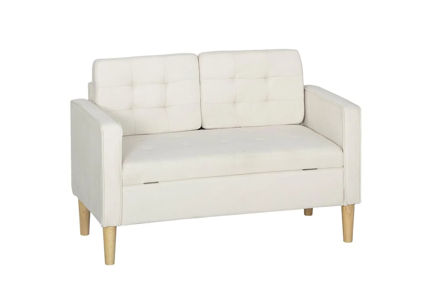 HOMCOM 2-Sitzer Sofa mit Stauraum Cremeweiß