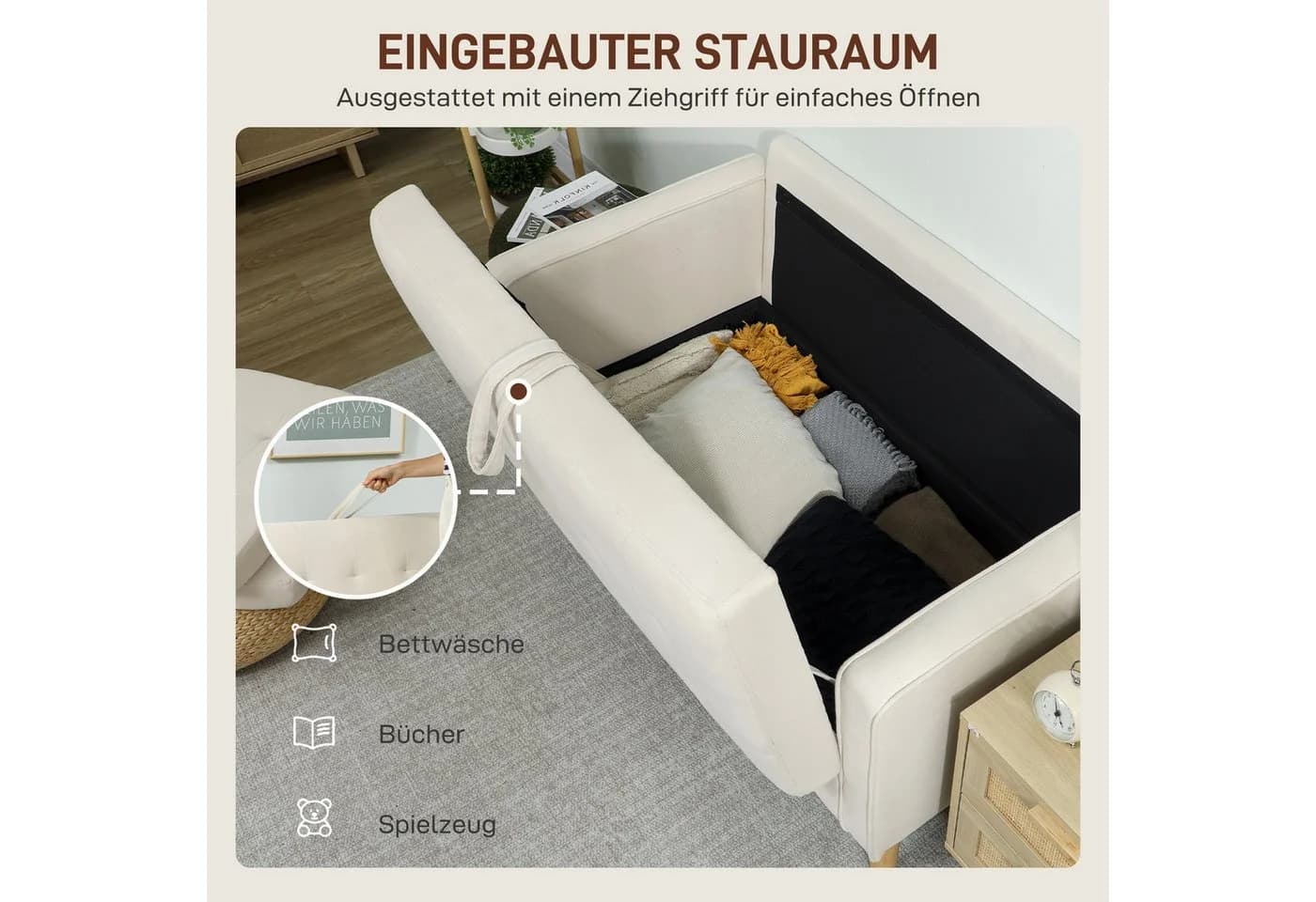 HOMCOM 2-Sitzer Sofa mit Stauraum Cremeweiß - Bild 4