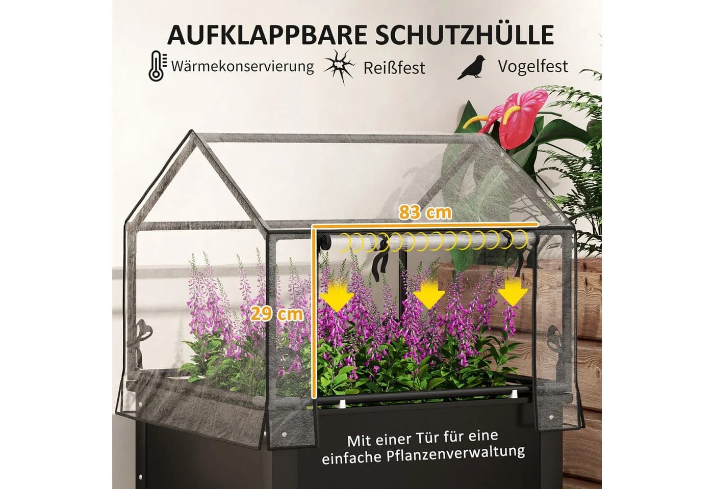 Outsunny Hochbeet mit Abdeckung, Ablauflöchern, aus Metall, wetterbeständig - Bild 4