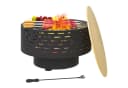 Outsunny Feuerschale Ø60 x 39cm mit Grillrost, Schürhaken, Funkenschutz in Holzoptik, 3-in-1 Feuerstelle, Kohlegrau Bild 2