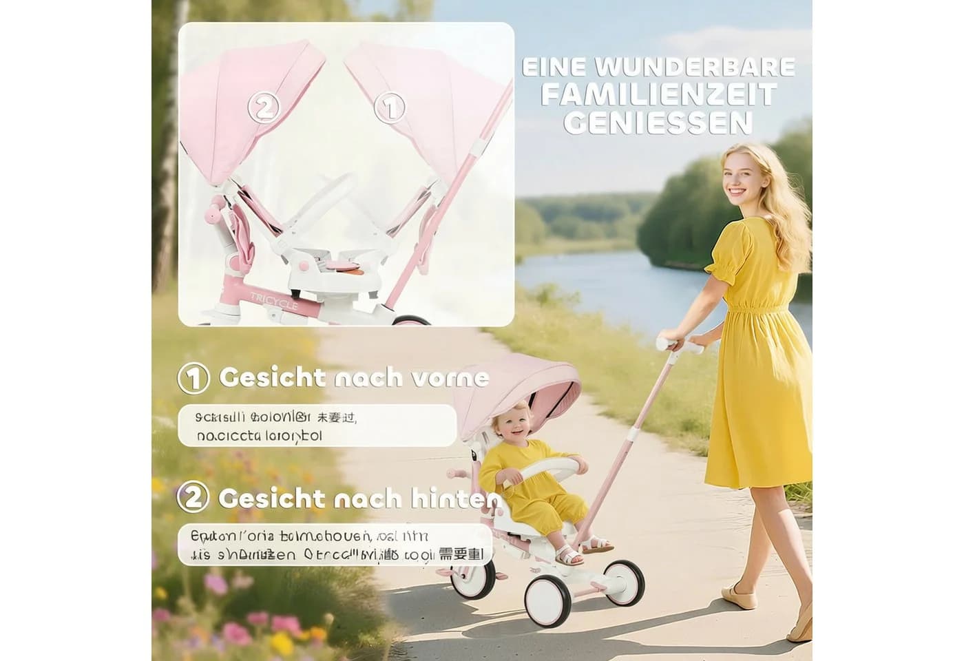 AIYAPLAY Kinderdreirad Rosa 5-in-1 mit Sonnendach - Bild 4