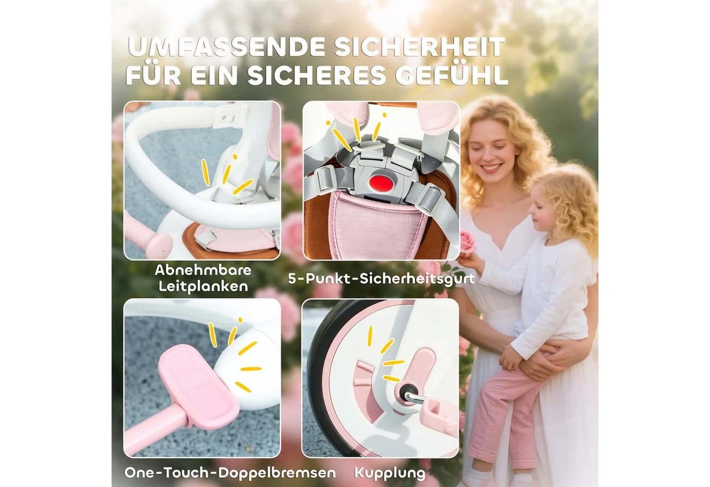 AIYAPLAY Kinderdreirad Rosa 5-in-1 mit Sonnendach - Bild 5