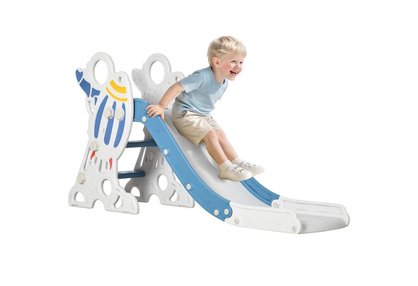 AIYAPLAY Kinder Rutsche Blau mit Raketen-Design und Leiter