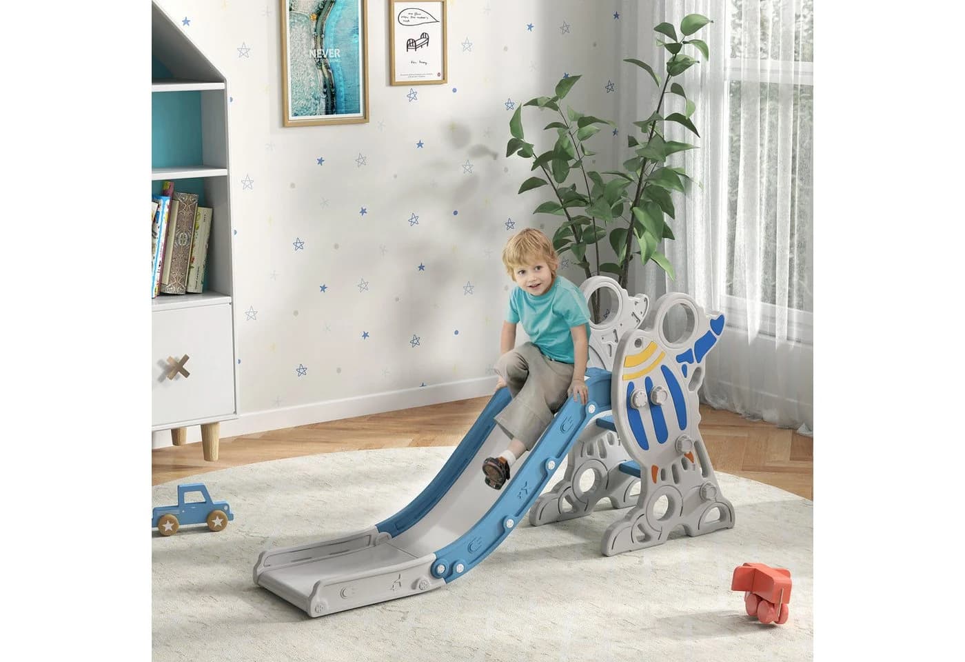 AIYAPLAY Kinder Rutsche Blau mit Raketen-Design und Leiter - Bild 2