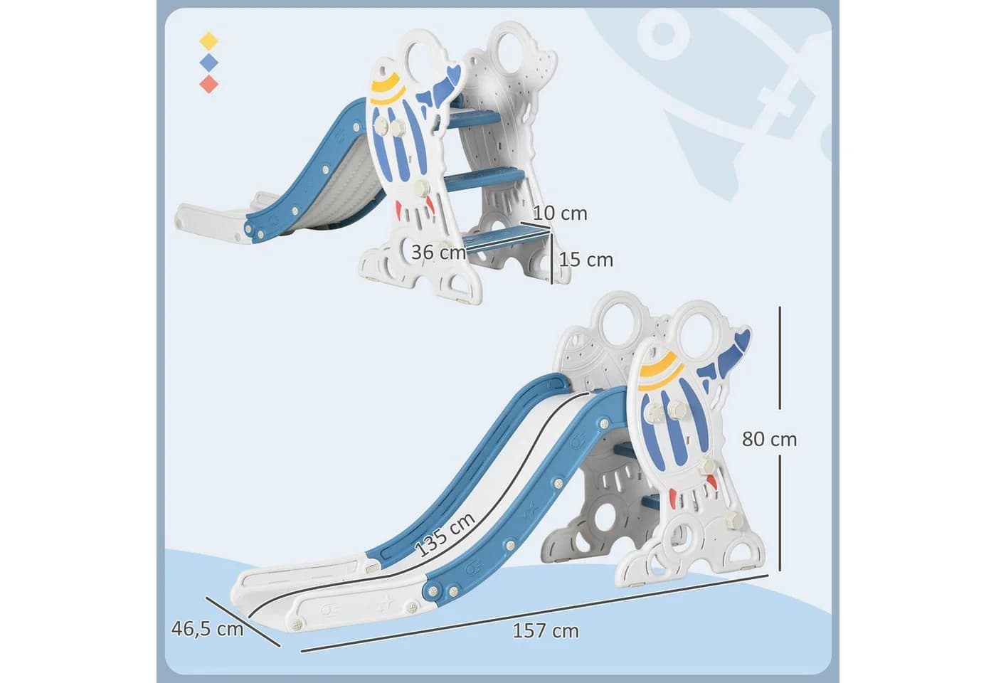 AIYAPLAY Kinder Rutsche Blau mit Raketen-Design und Leiter - Bild 3
