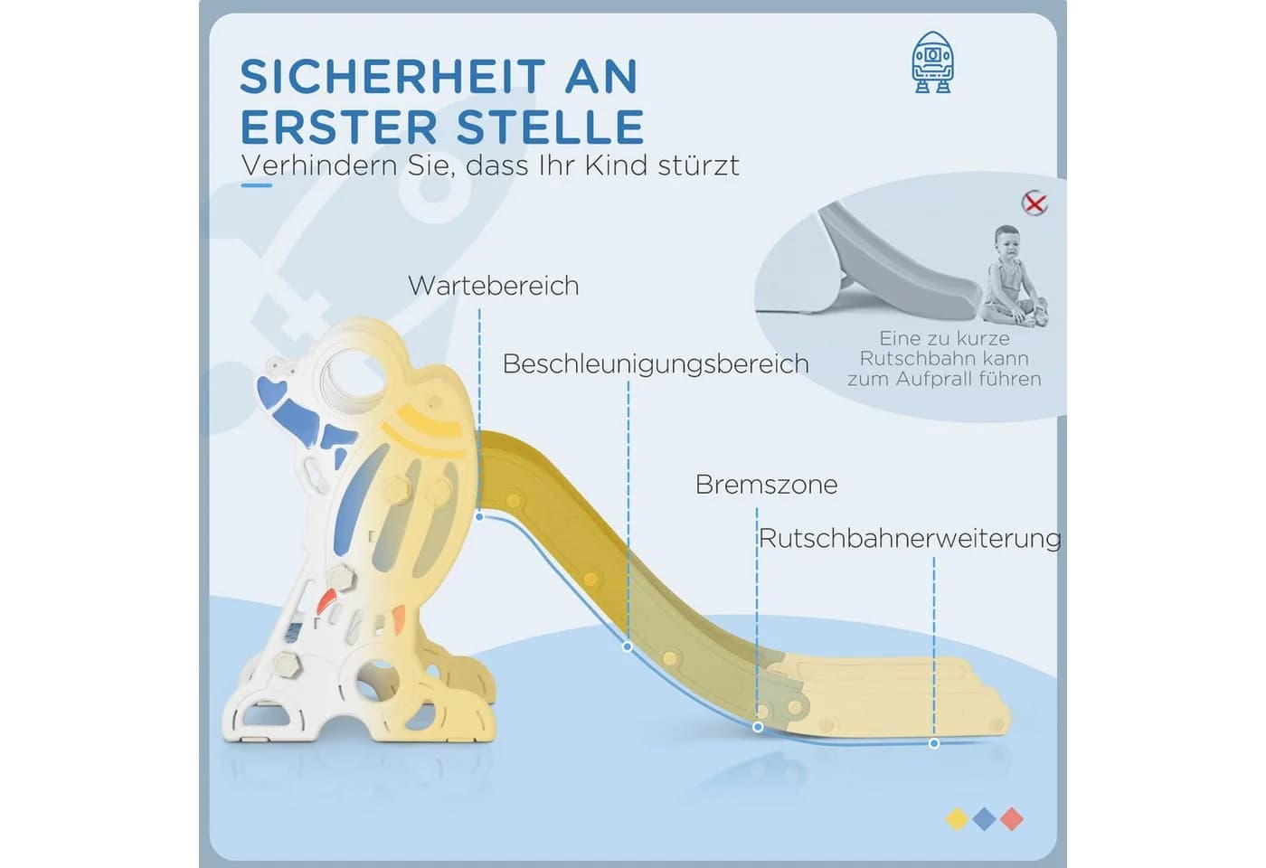 AIYAPLAY Kinder Rutsche Blau mit Raketen-Design und Leiter - Bild 4