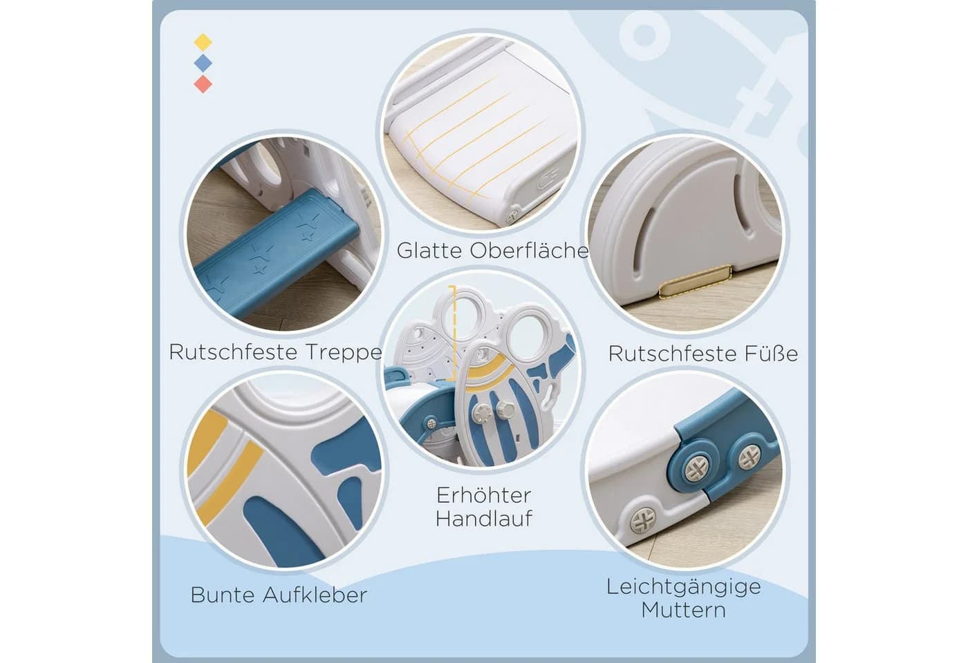 AIYAPLAY Kinder Rutsche Blau mit Raketen-Design und Leiter - Bild 5
