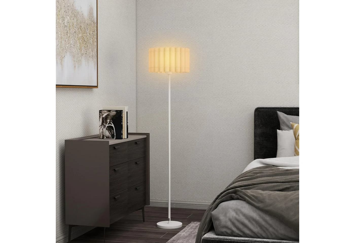 HOMCOM Stehlampe Weiß E27 Fassung Wellenschirm Stehleuchte