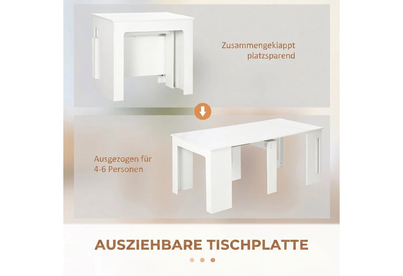 HOMCOM Klapptisch für bis 6 Personen, mit Stahlgleitschienen, Weiß - Bild 4