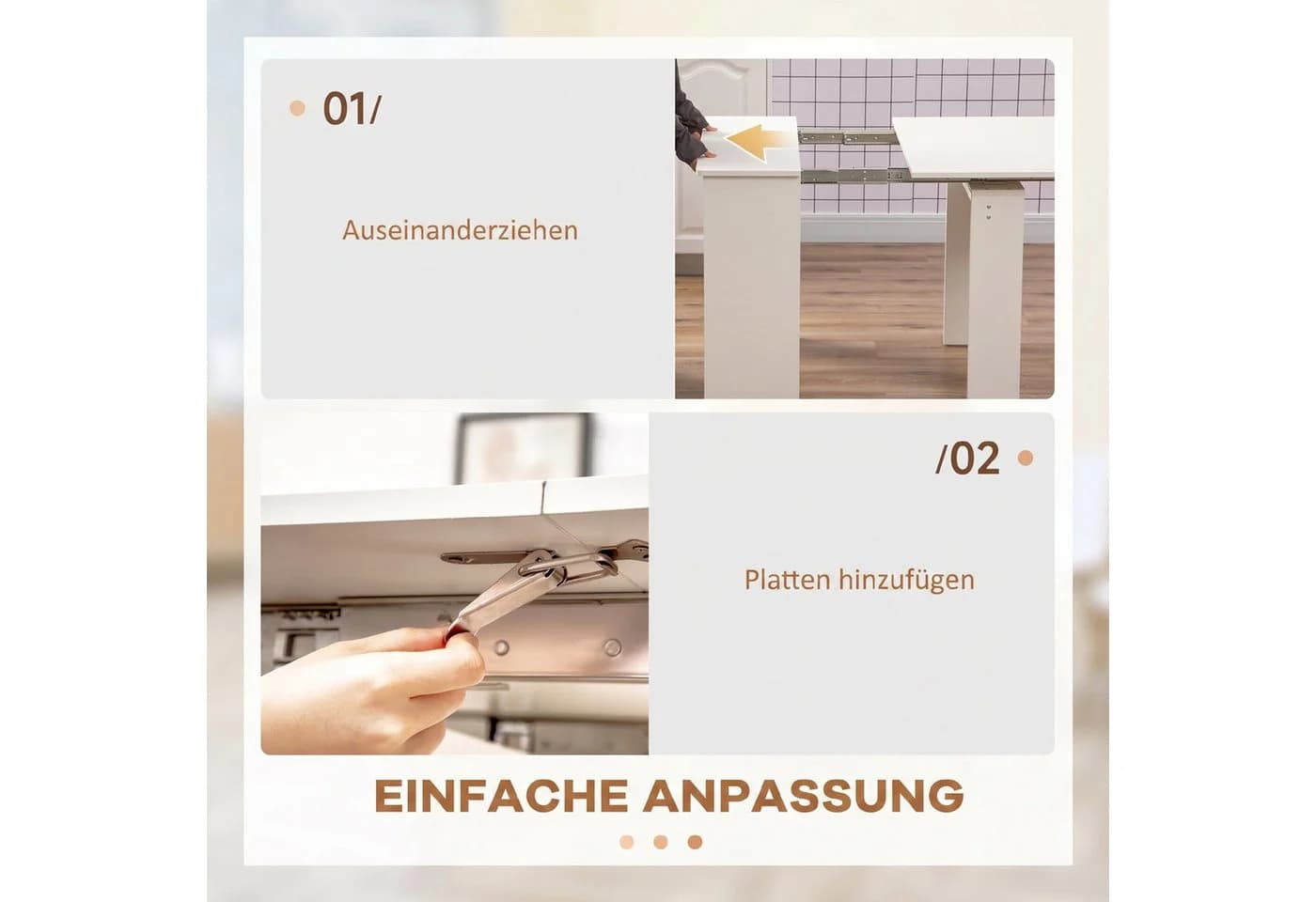 HOMCOM Klapptisch für bis 6 Personen, mit Stahlgleitschienen, Weiß - Bild 5