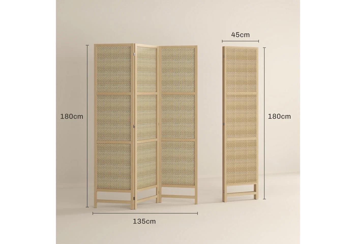 HOMCOM Paravent 3-teilig Naturholz Kunststoff-Rattan Raumteiler - Bild 3