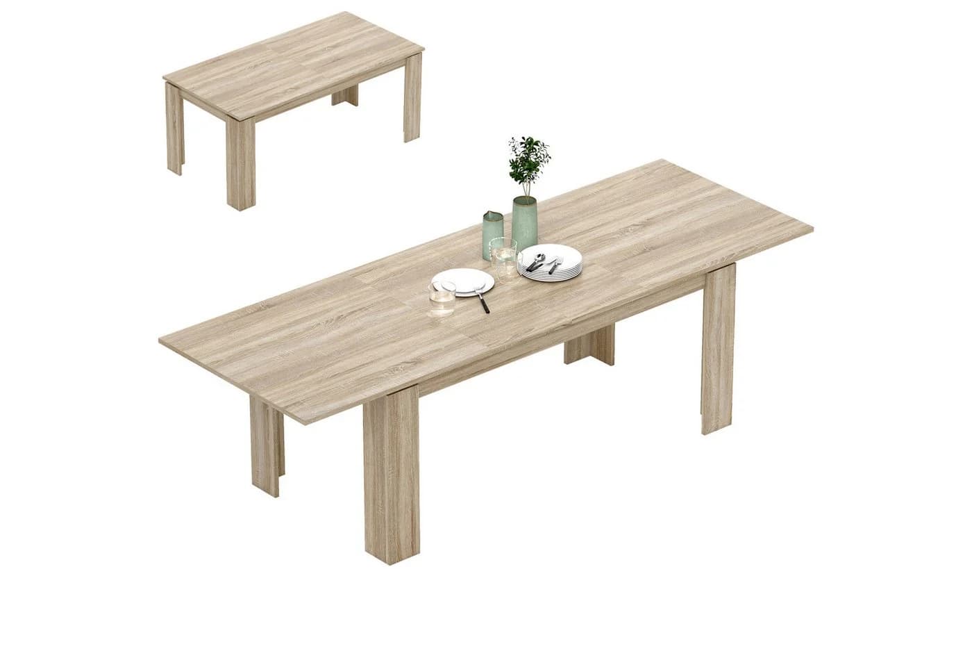 HOMCOM Klapptisch 180-260 x 90 cm Esszimmertisch für kleine Räume Eiche