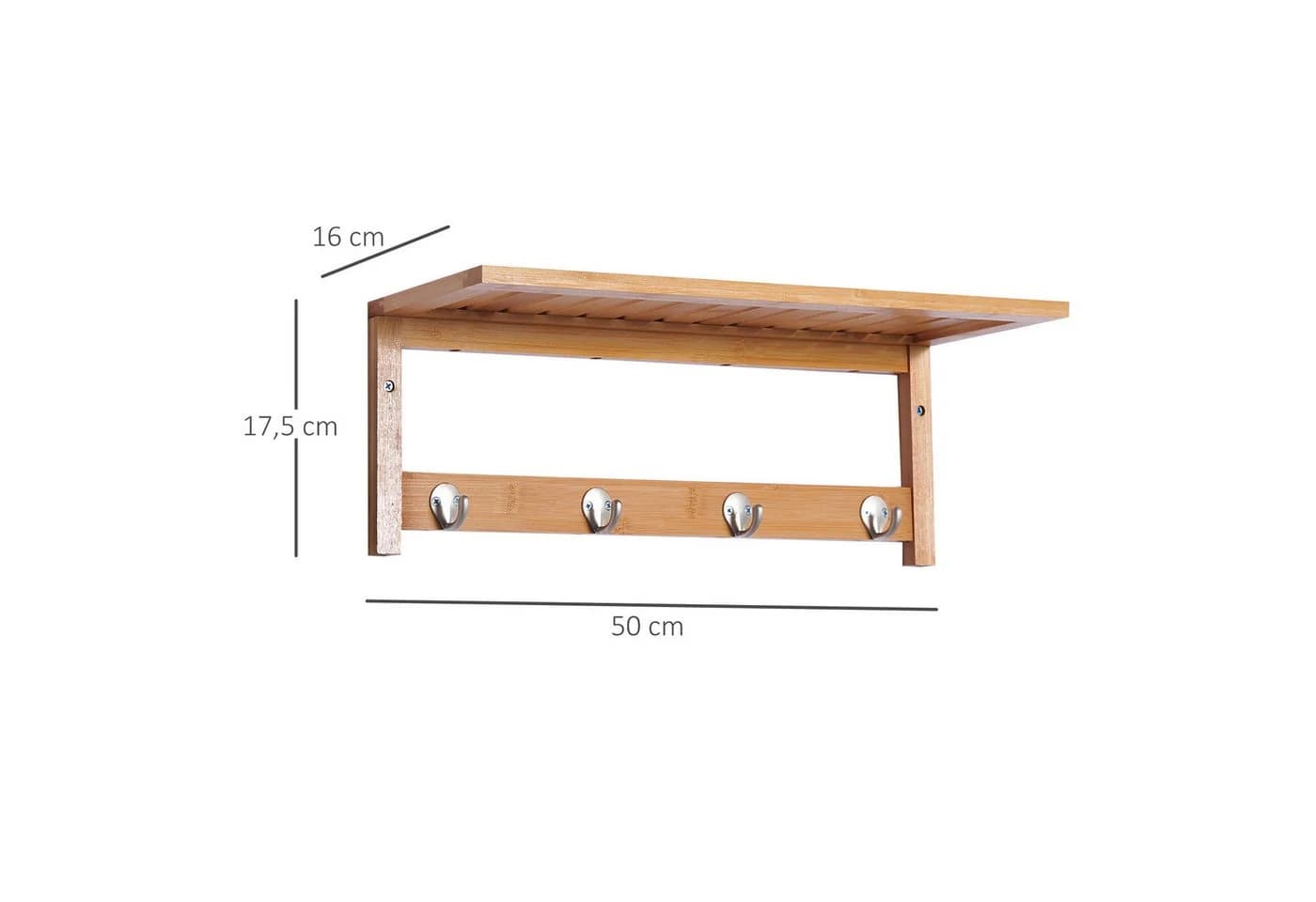 HOMCOM Garderobenleiste mit 4 Haken Wandgarderobe Naturholz - Bild 3