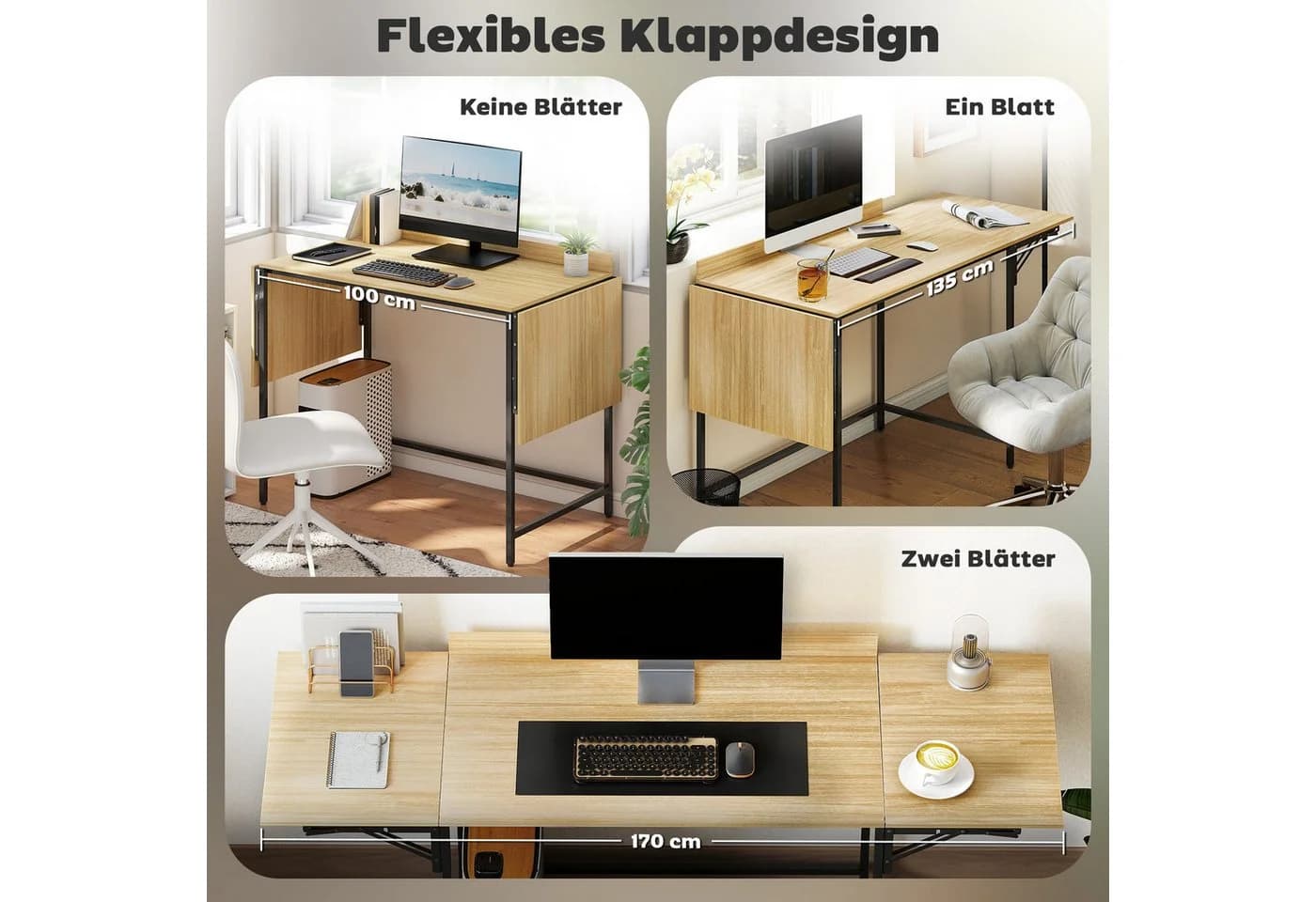 HOMCOM Schreibtisch Spanplatte Metall Klappdesign - Bild 4