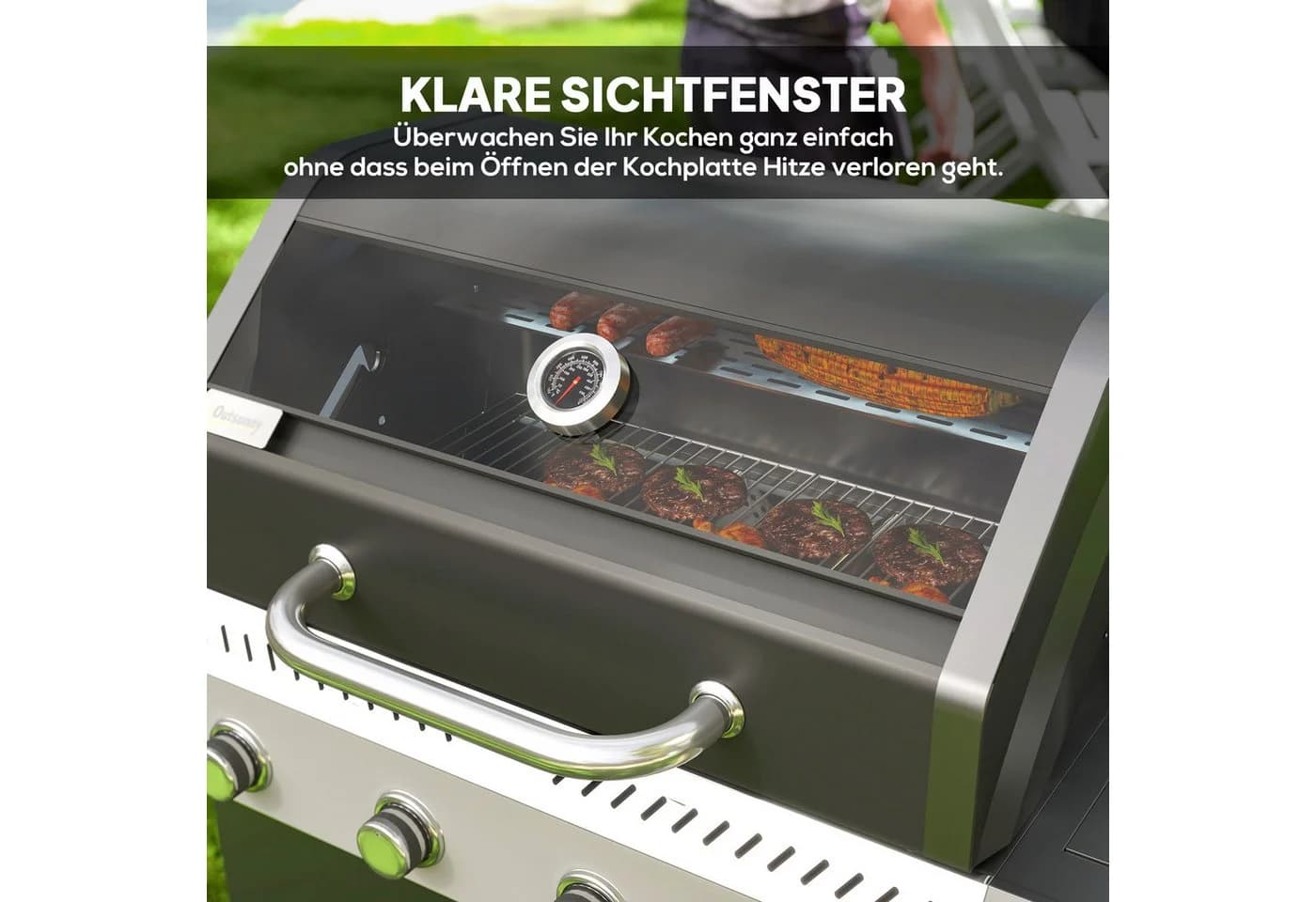 Outsunny Gasgrill 5 Brenner Schwarz mit Seitenkocher & Stauraum - Bild 5