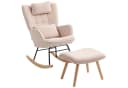 HOMCOM Schaukelsessel Gepolstert Beige mit Kissen und Fußhocker Bild 1