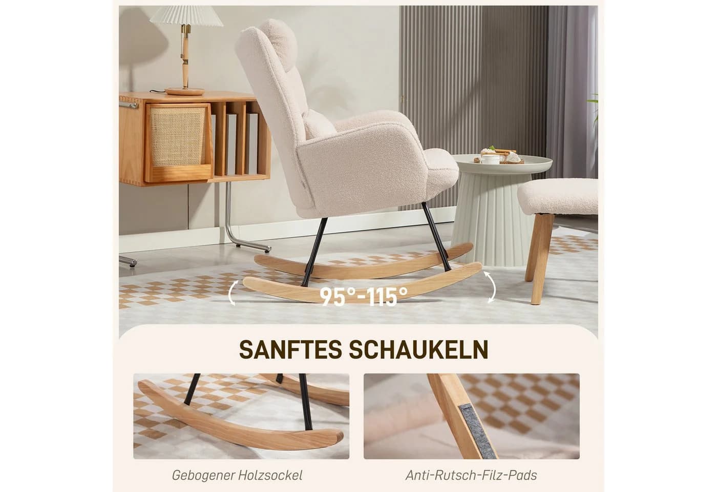 HOMCOM Schaukelsessel Gepolstert Beige mit Kissen und Fußhocker - Bild 4