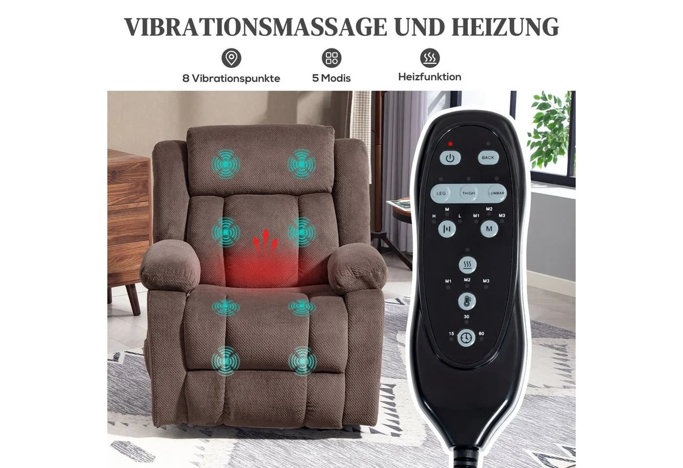 HOMCOM Massagesessel 8 Vibrationspunkte 5 Modi Braun - Bild 4