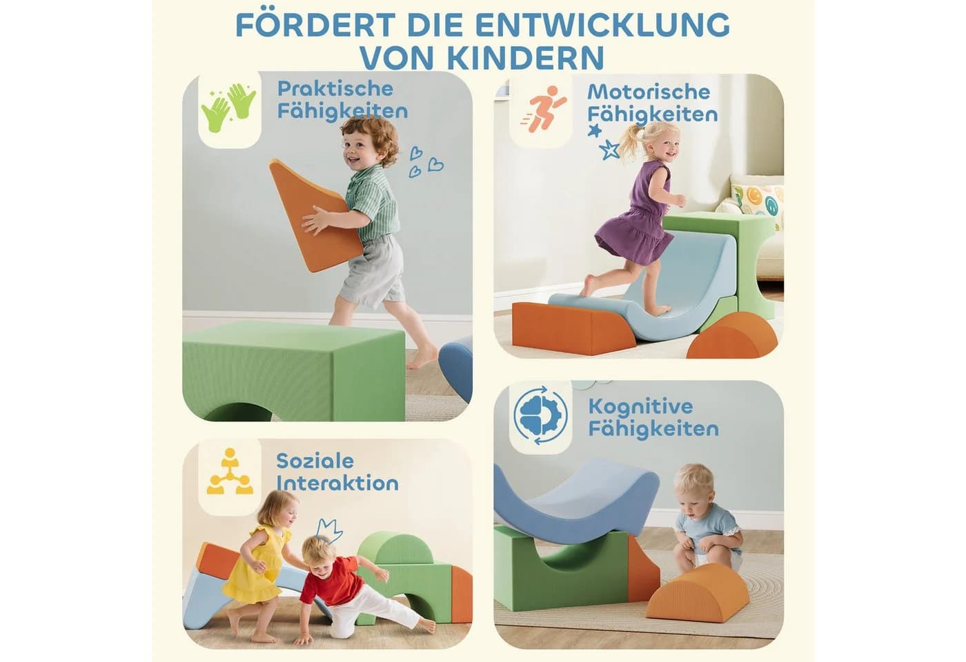 AIYAPLAY Kletter- und Spielset 5-tlg. Grün/Orange/Hellblau Schaumstoff - Bild 5