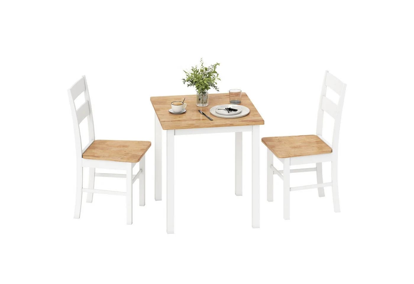 HOMCOM Esstisch-Essstuhl-Set 3-tlg. Kautschukholz Eiche/Weiß - Bild 2