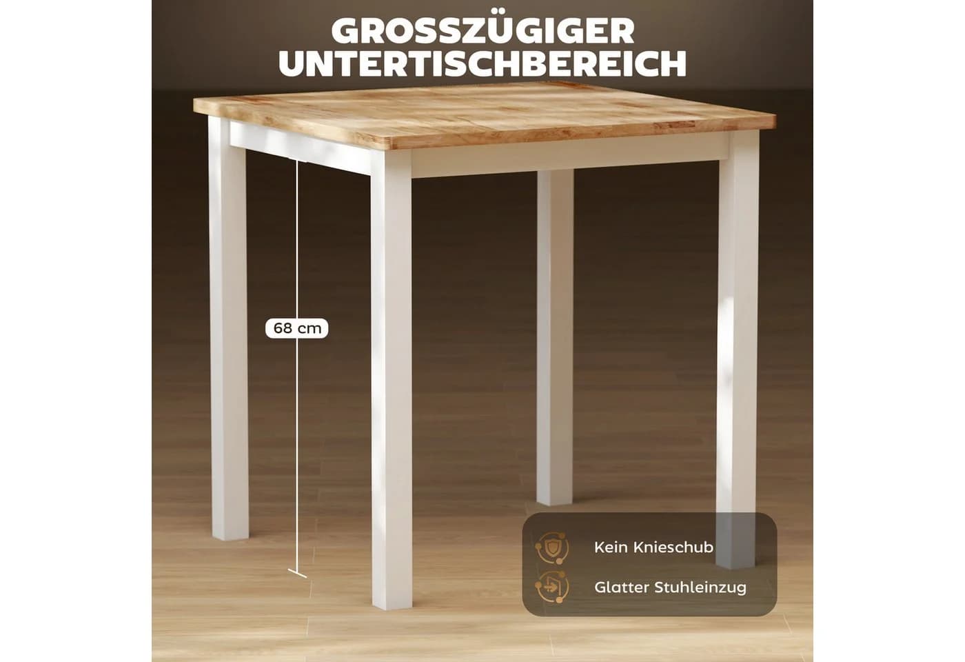 HOMCOM Esstisch-Essstuhl-Set 3-tlg. Kautschukholz Eiche/Weiß - Bild 5