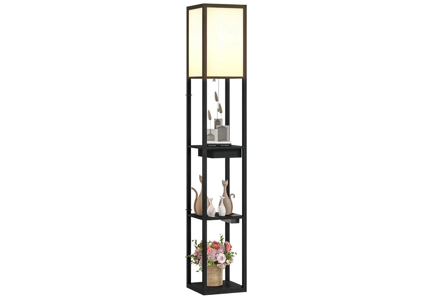 HOMCOM Stehlampe Modern Schwarz/Weiß mit USB, Steckdose & Stauraum - Bild 2