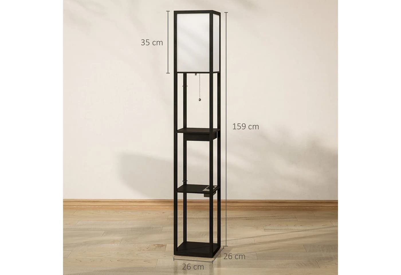 HOMCOM Stehlampe Modern Schwarz/Weiß mit USB, Steckdose & Stauraum - Bild 3