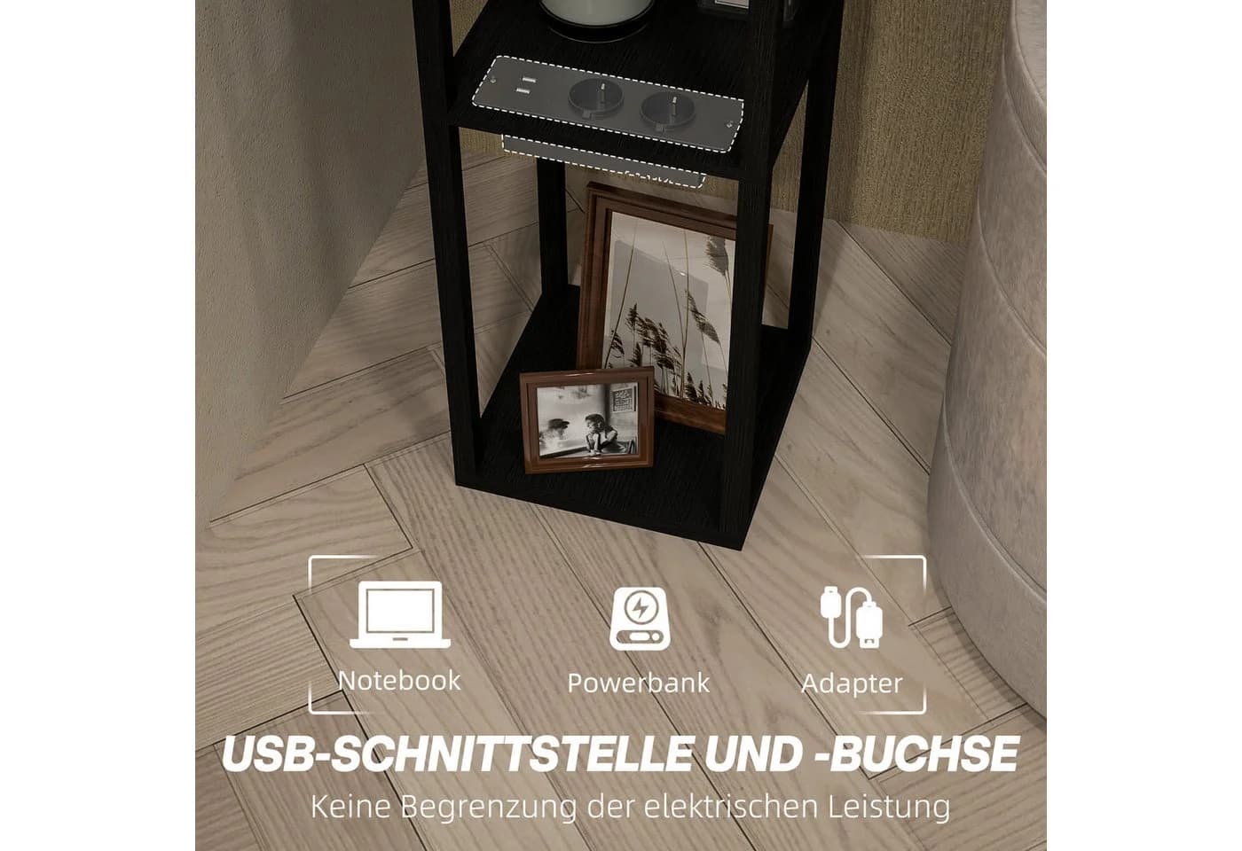 HOMCOM Stehlampe Modern Schwarz/Weiß mit USB, Steckdose & Stauraum - Bild 4