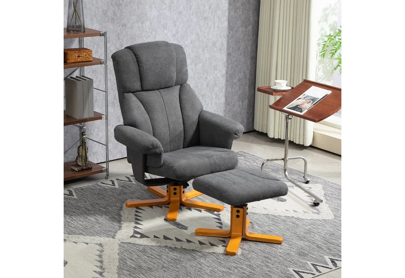 HOMCOM Relaxsessel mit Liegefunktion und Hocker Dunkelgrau - Bild 2
