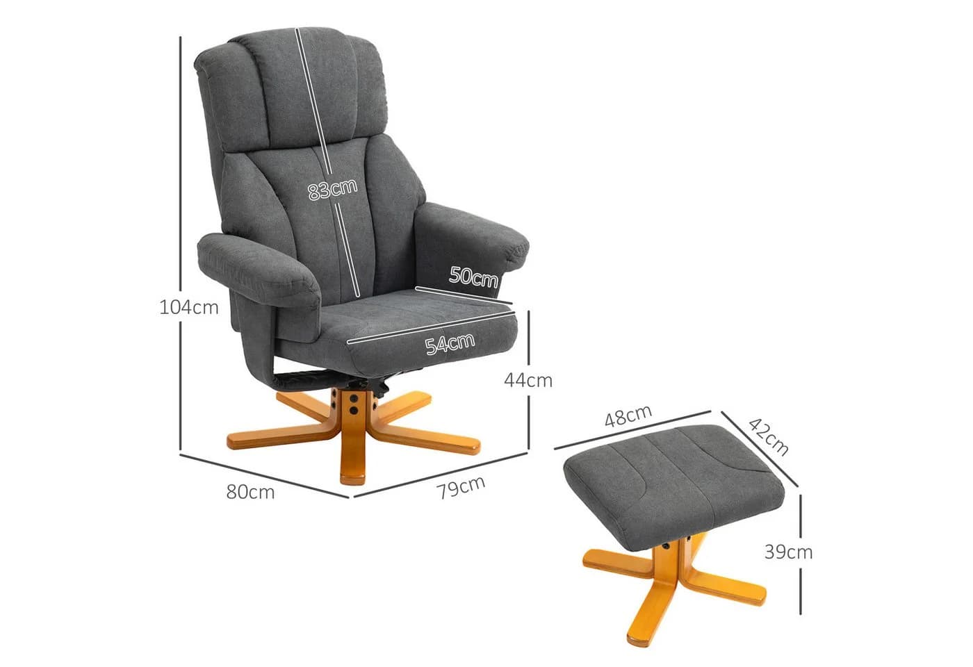 HOMCOM Relaxsessel mit Liegefunktion und Hocker Dunkelgrau - Bild 3