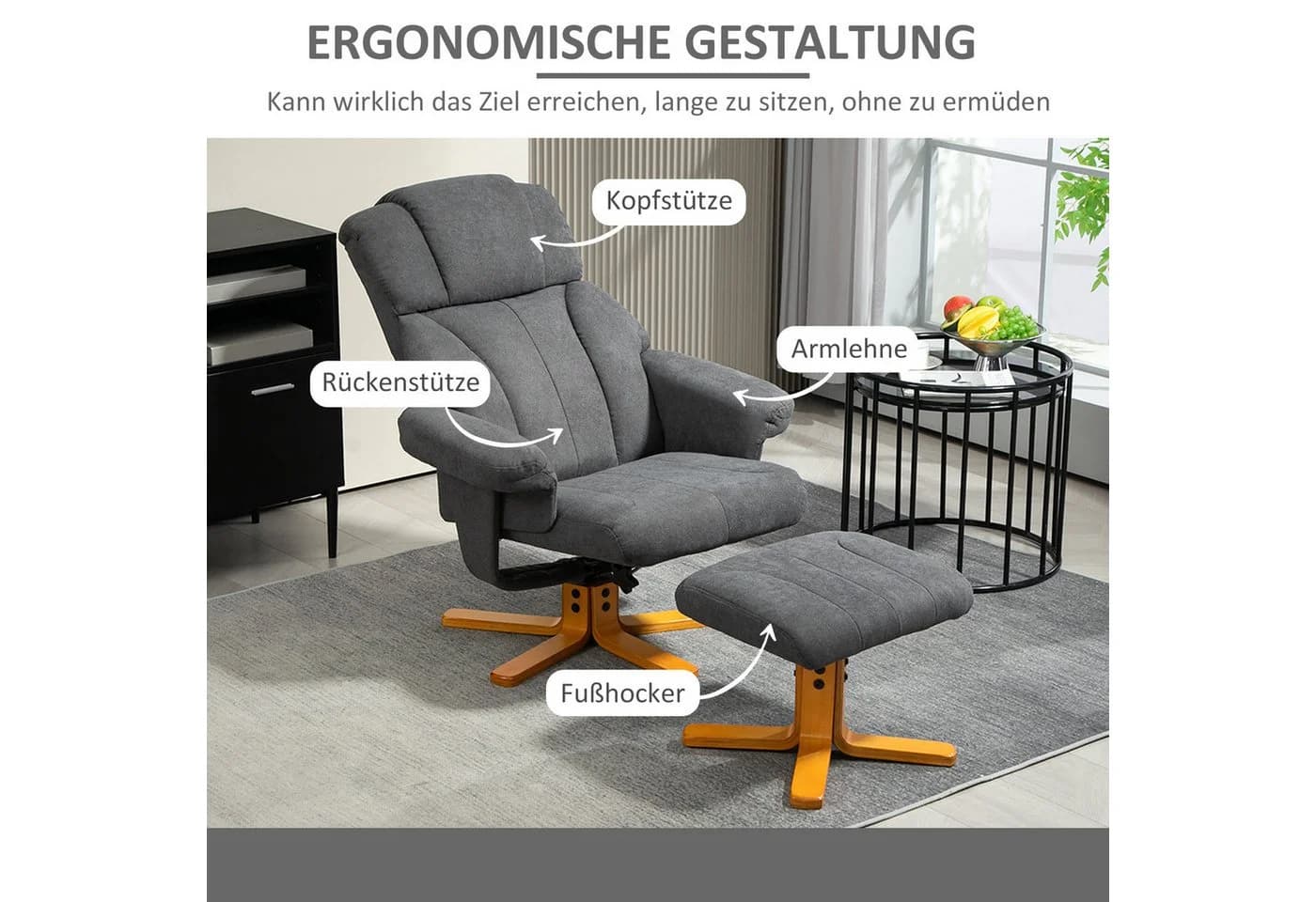 HOMCOM Relaxsessel mit Liegefunktion und Hocker Dunkelgrau - Bild 5