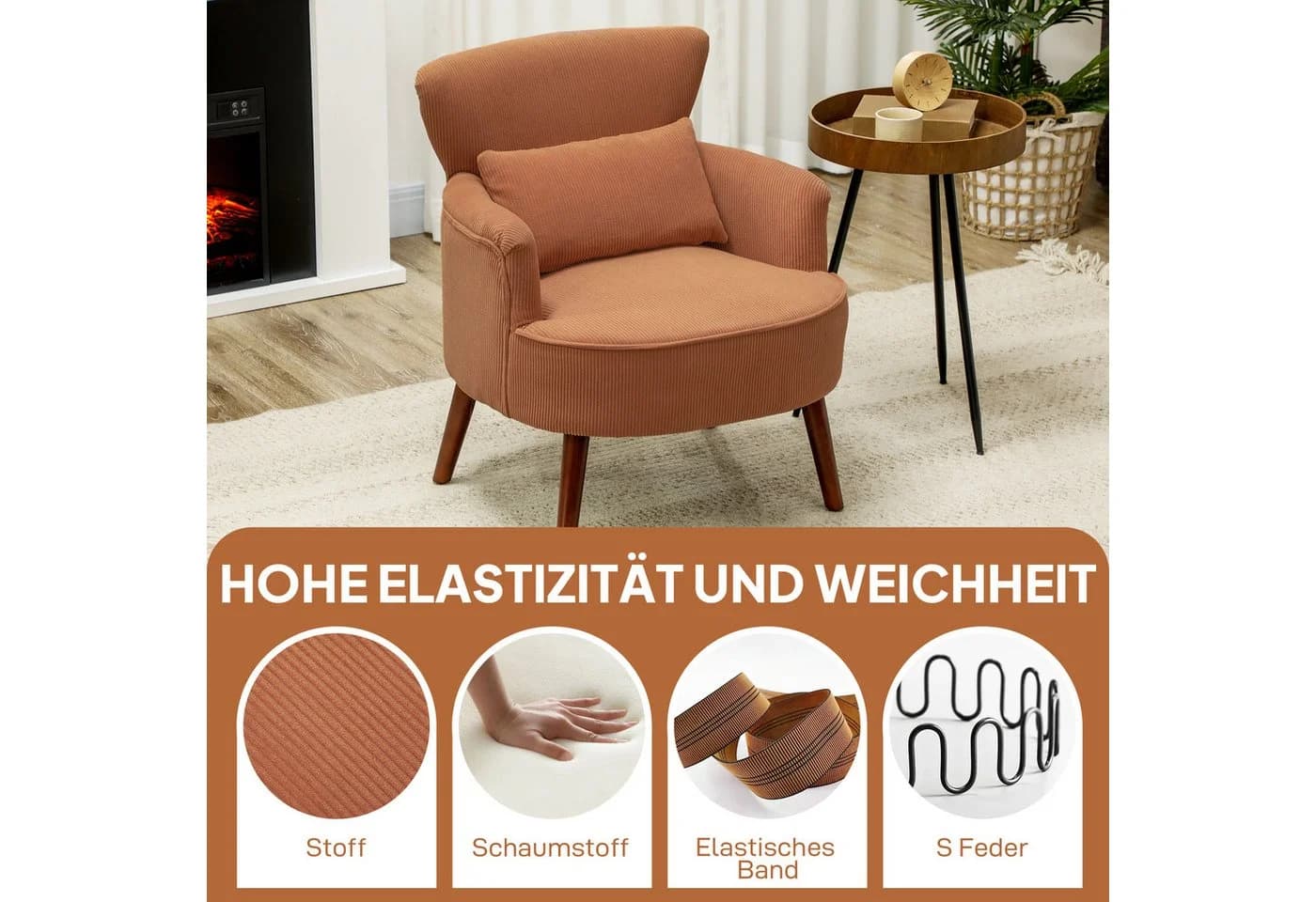 HOMCOM Loungesessel mit Armlehnen Relaxsessel Polstersessel Orange - Bild 4