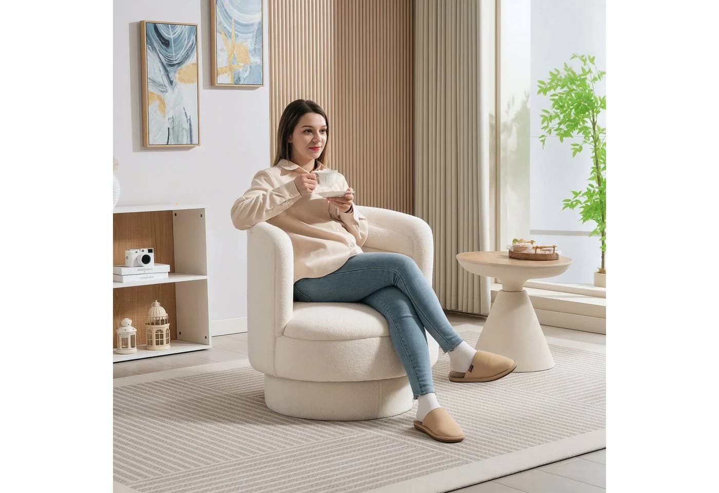 HOMCOM Relaxsessel Cremeweiß mit 360° Drehfunktion - Bild 2