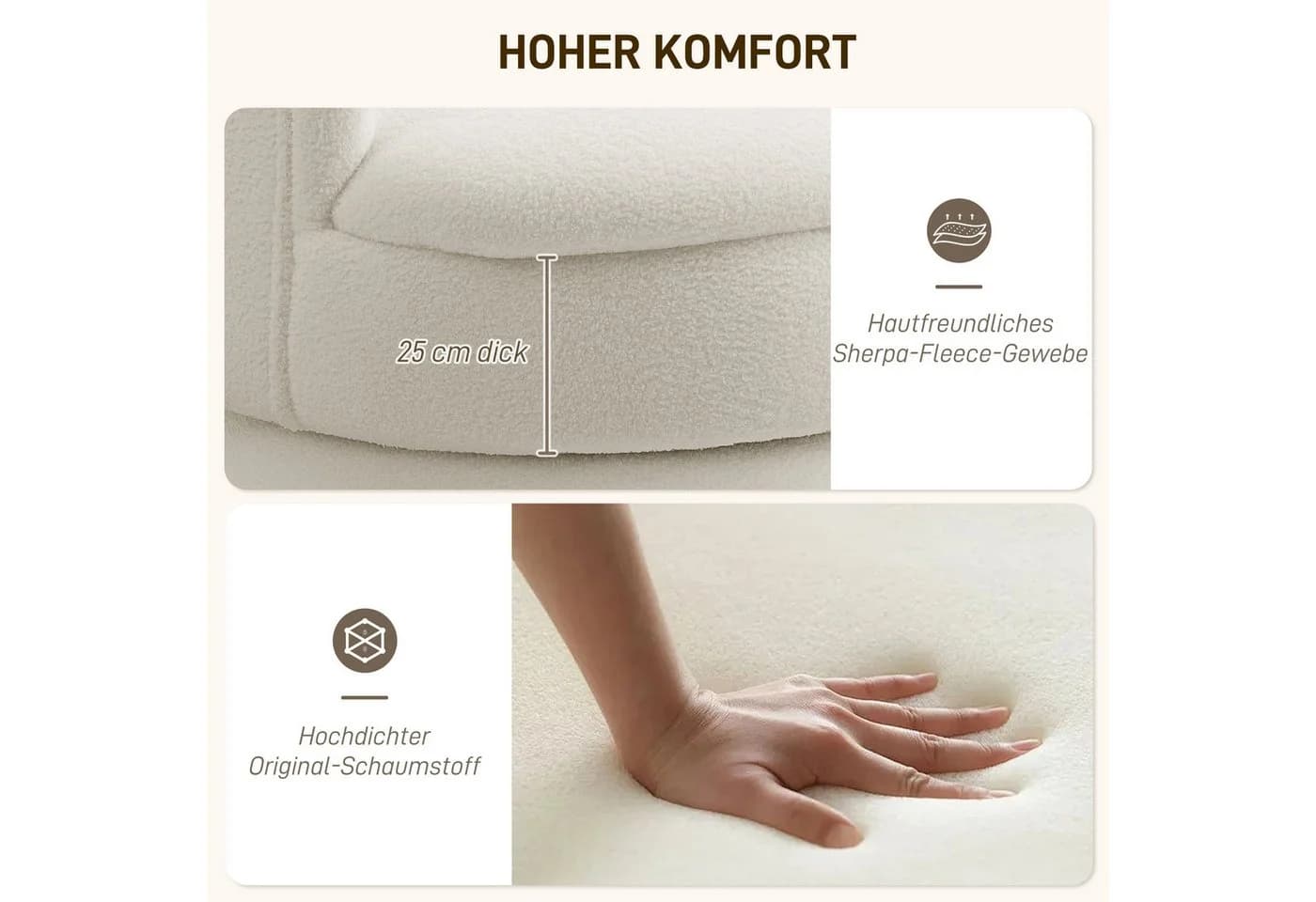 HOMCOM Relaxsessel Cremeweiß mit 360° Drehfunktion - Bild 5