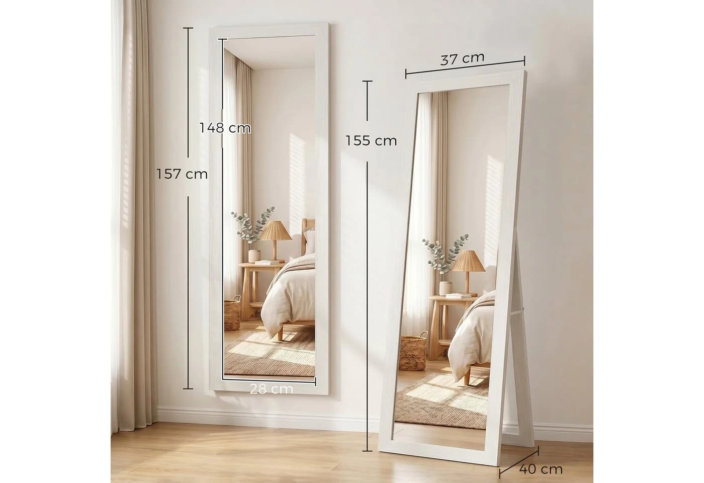 HOMCOM Standspiegel mit Ständer und Haken Weiß - Bild 3