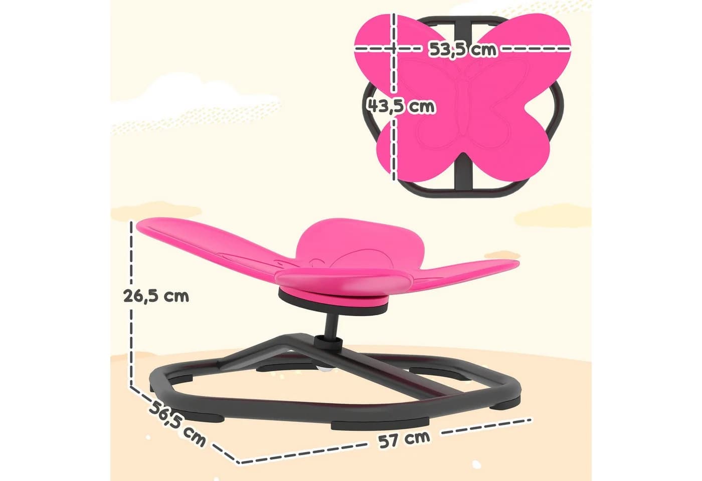 AIYAPLAY Kinderstuhl Rosa Schwarz Sensorik Drehstuhl - Bild 3