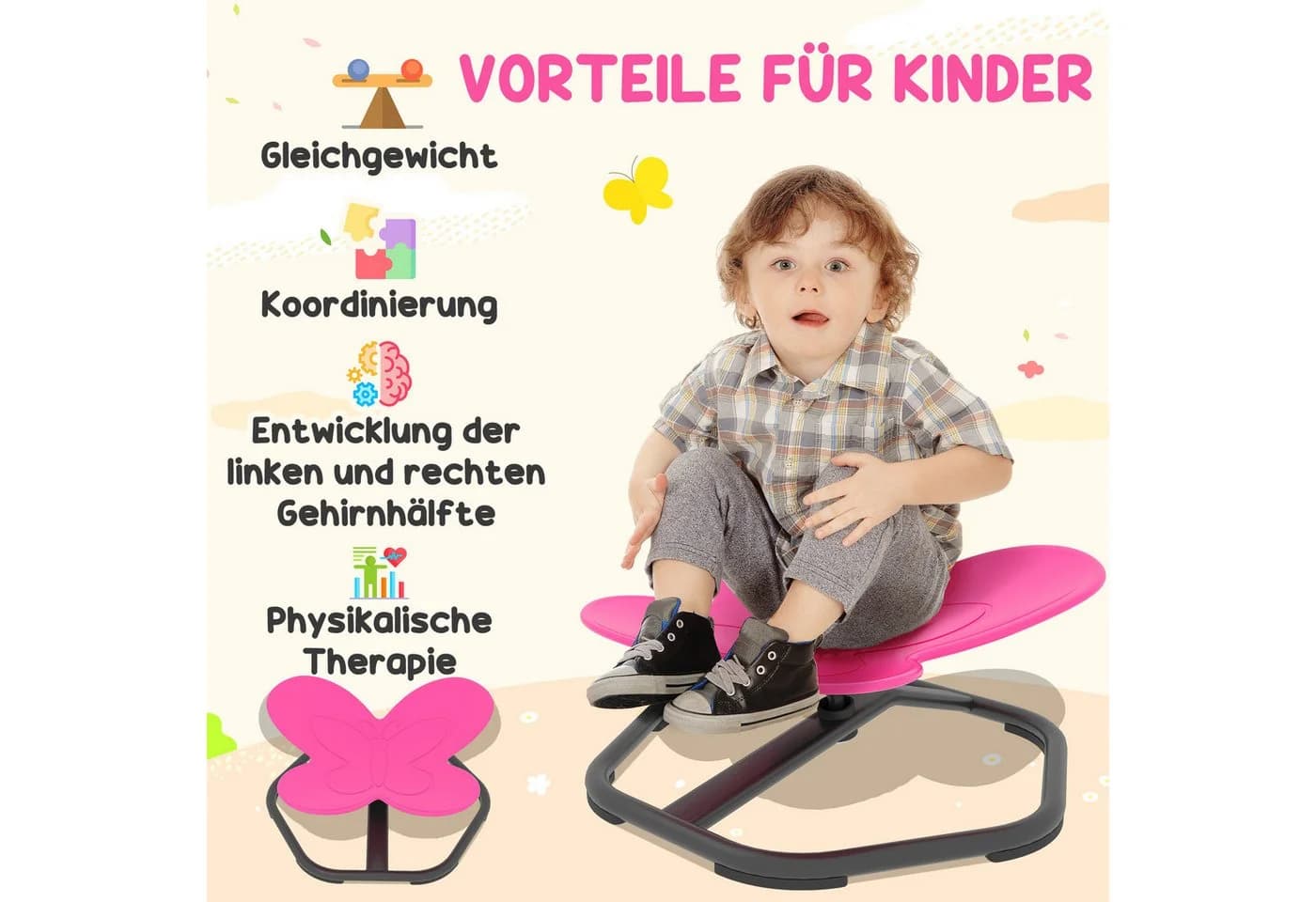 AIYAPLAY Kinderstuhl Rosa Schwarz Sensorik Drehstuhl - Bild 4