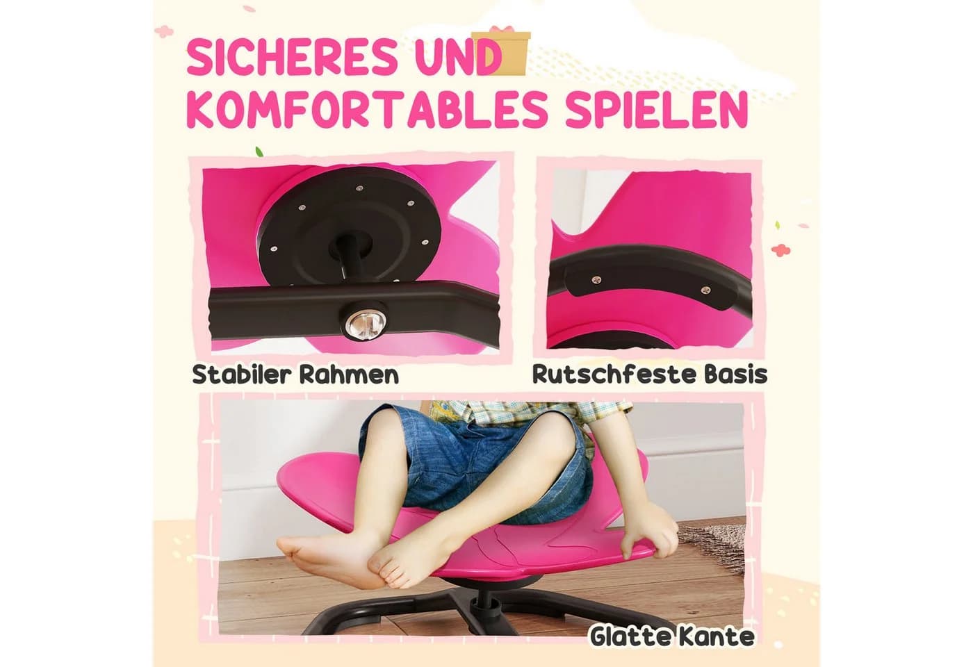 AIYAPLAY Kinderstuhl Rosa Schwarz Sensorik Drehstuhl - Bild 5
