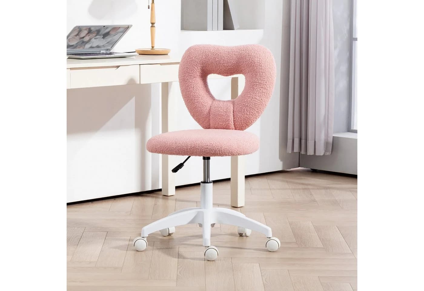 HOMCOM Bürostuhl Drehbar mit Herzförmiger Rückenlehne Rosa - Bild 2