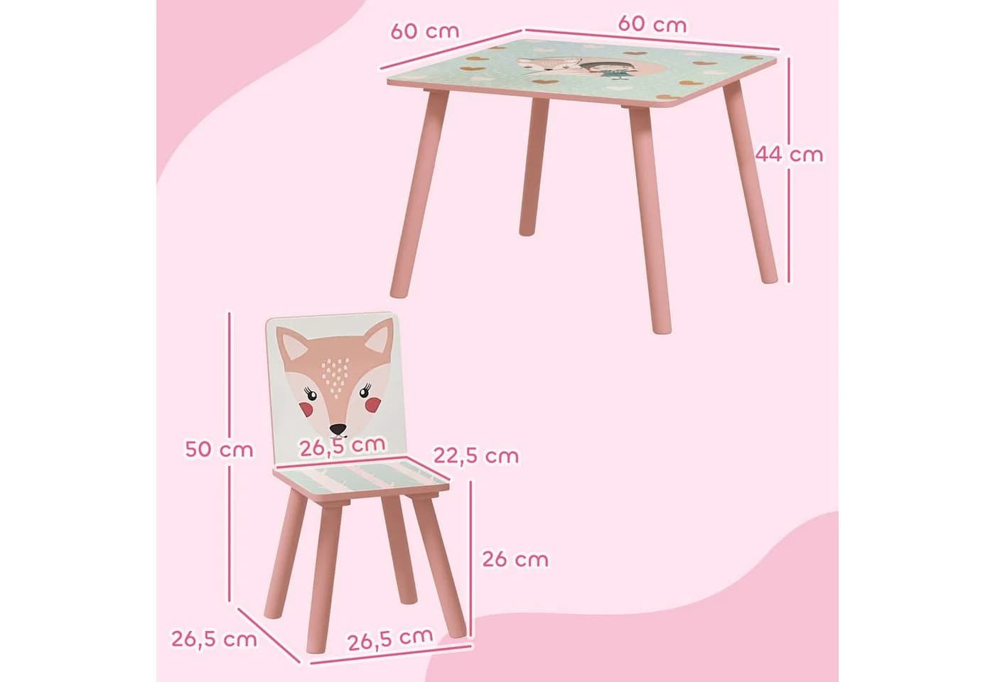 ZONEKIZ Kindersitzgruppe für Kinder von 3 bis 8 Jahren, Rosa, mit Tiermustern - Bild 3