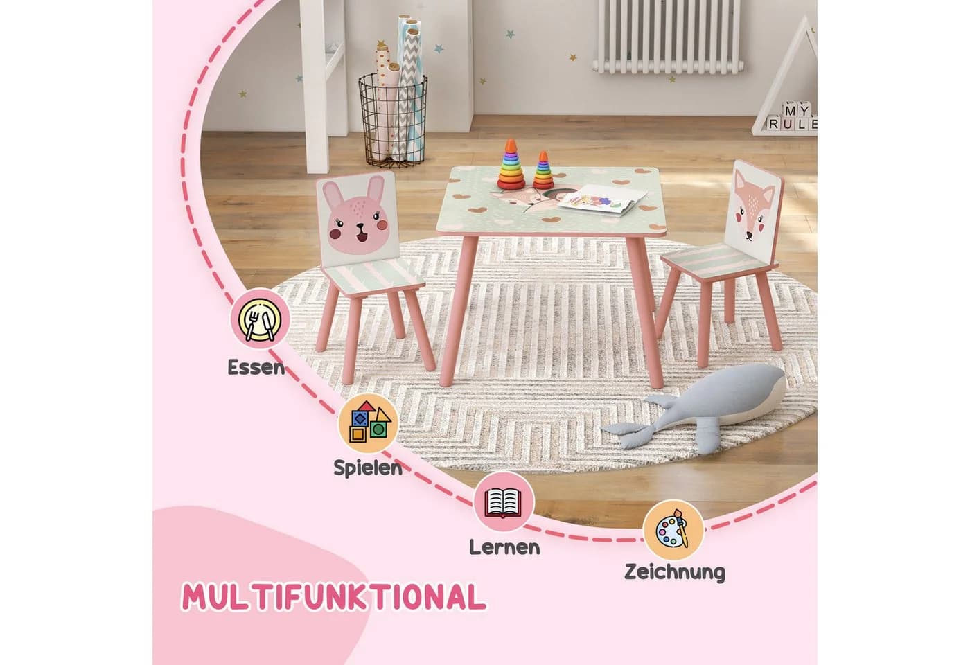ZONEKIZ Kindersitzgruppe für Kinder von 3 bis 8 Jahren, Rosa, mit Tiermustern - Bild 4