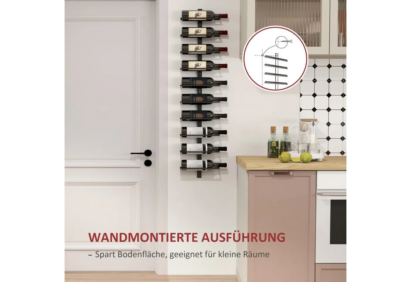 HOMCOM Weinregal Wandregal für 10 Flaschen Schwarz Metall - Bild 5