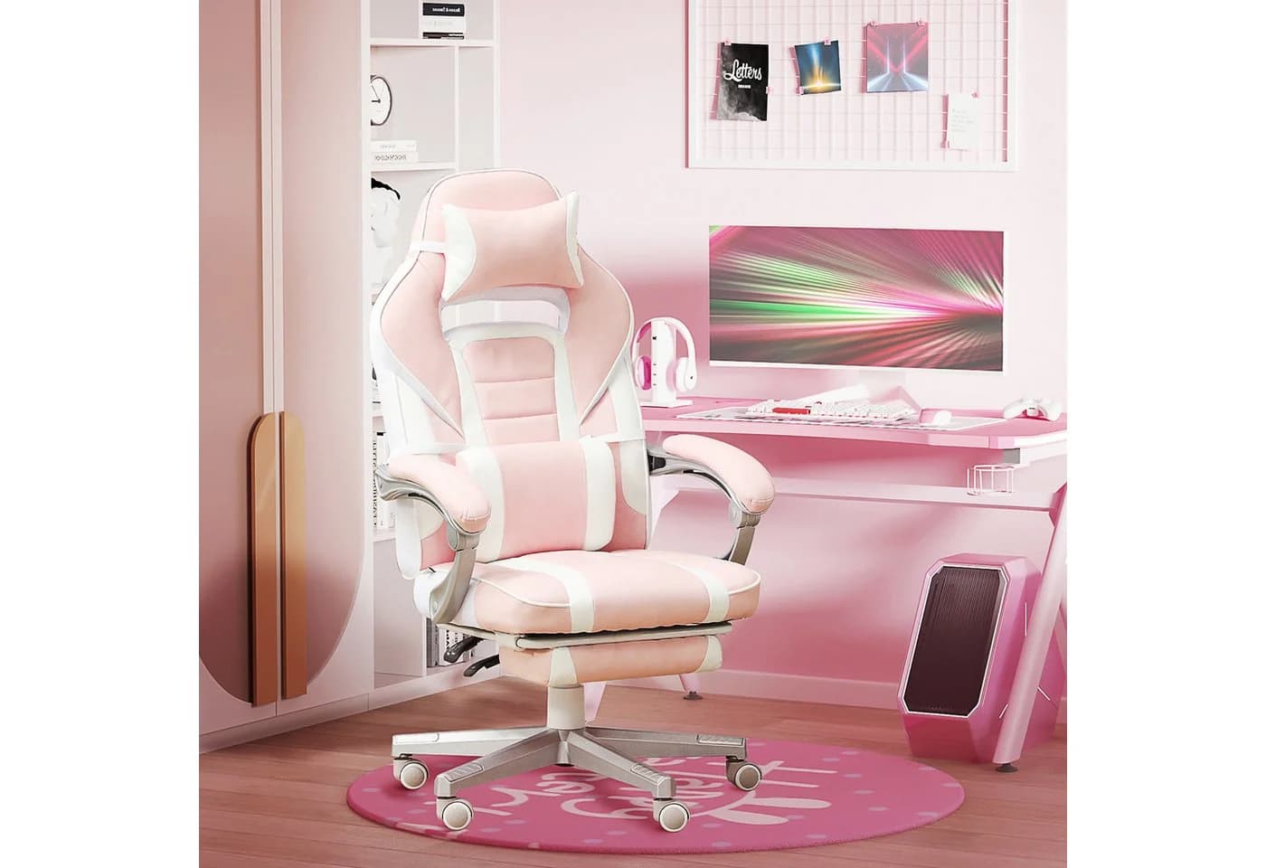 HOMCOM Gamingstuhl Kunstleder Rosa mit Fußstütze - Bild 2