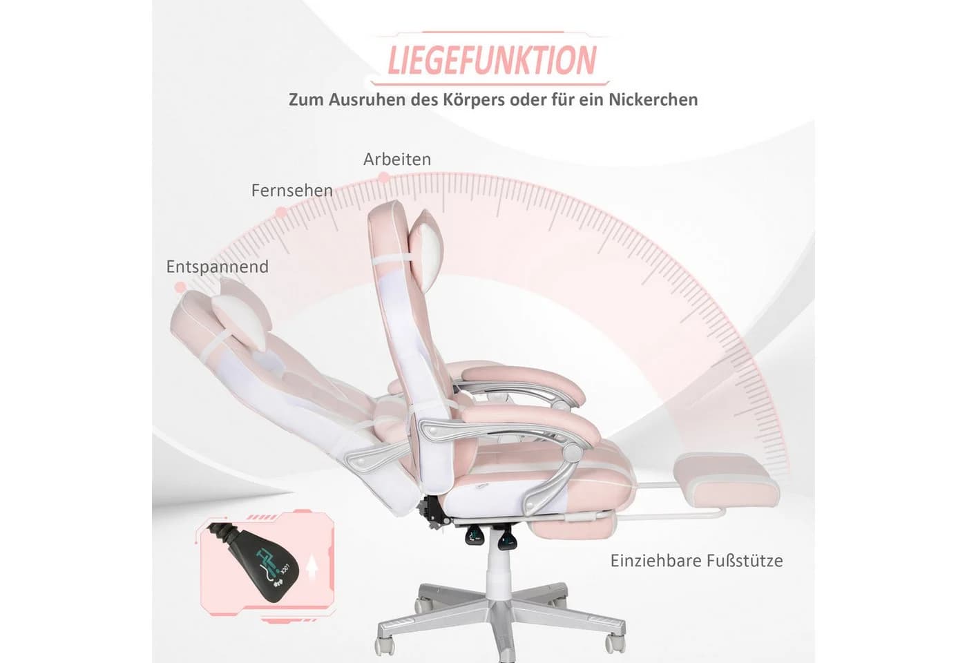 HOMCOM Gamingstuhl Kunstleder Rosa mit Fußstütze - Bild 5